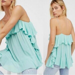NWT Intimately Free People Cascades Ruffle Tank Top blue small
